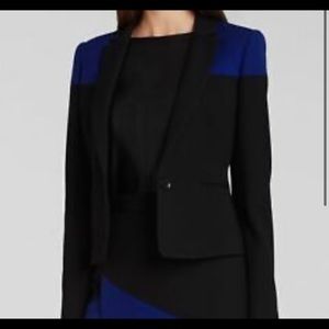 BCBG Maxazria Oscar color block jacket; black and royal blue
